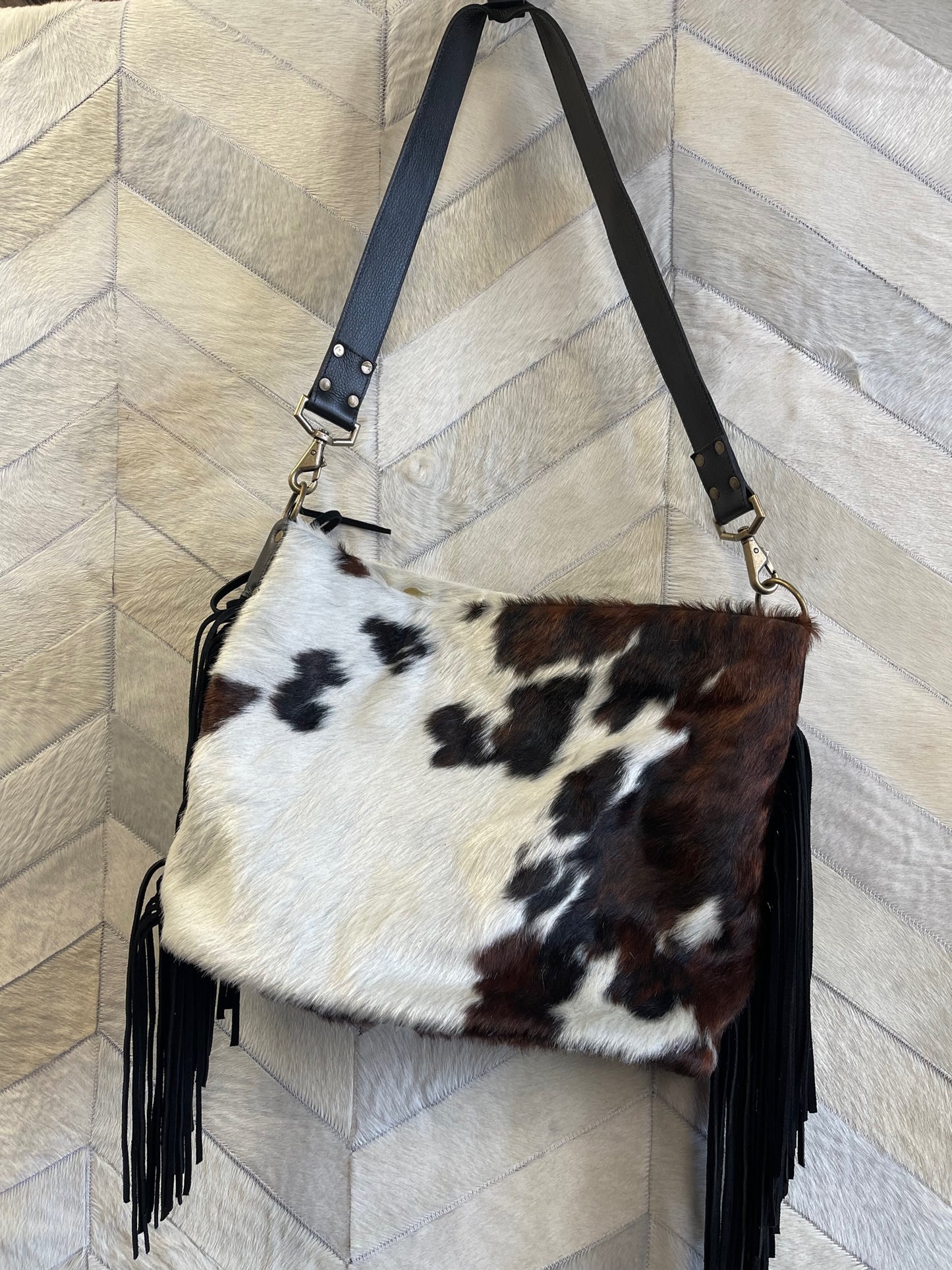 Cowhide Bucket Purse with Fringe