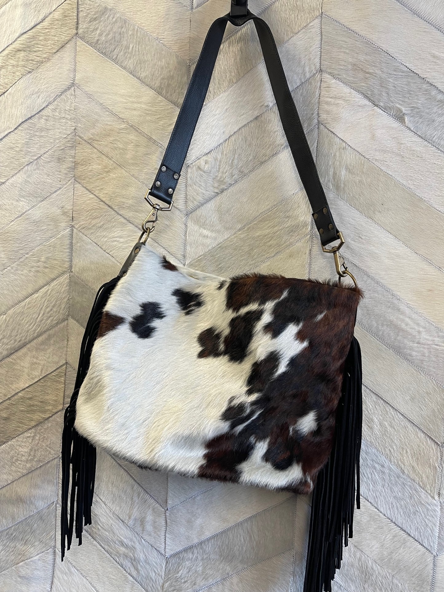 Cowhide Bucket Purse with Fringe